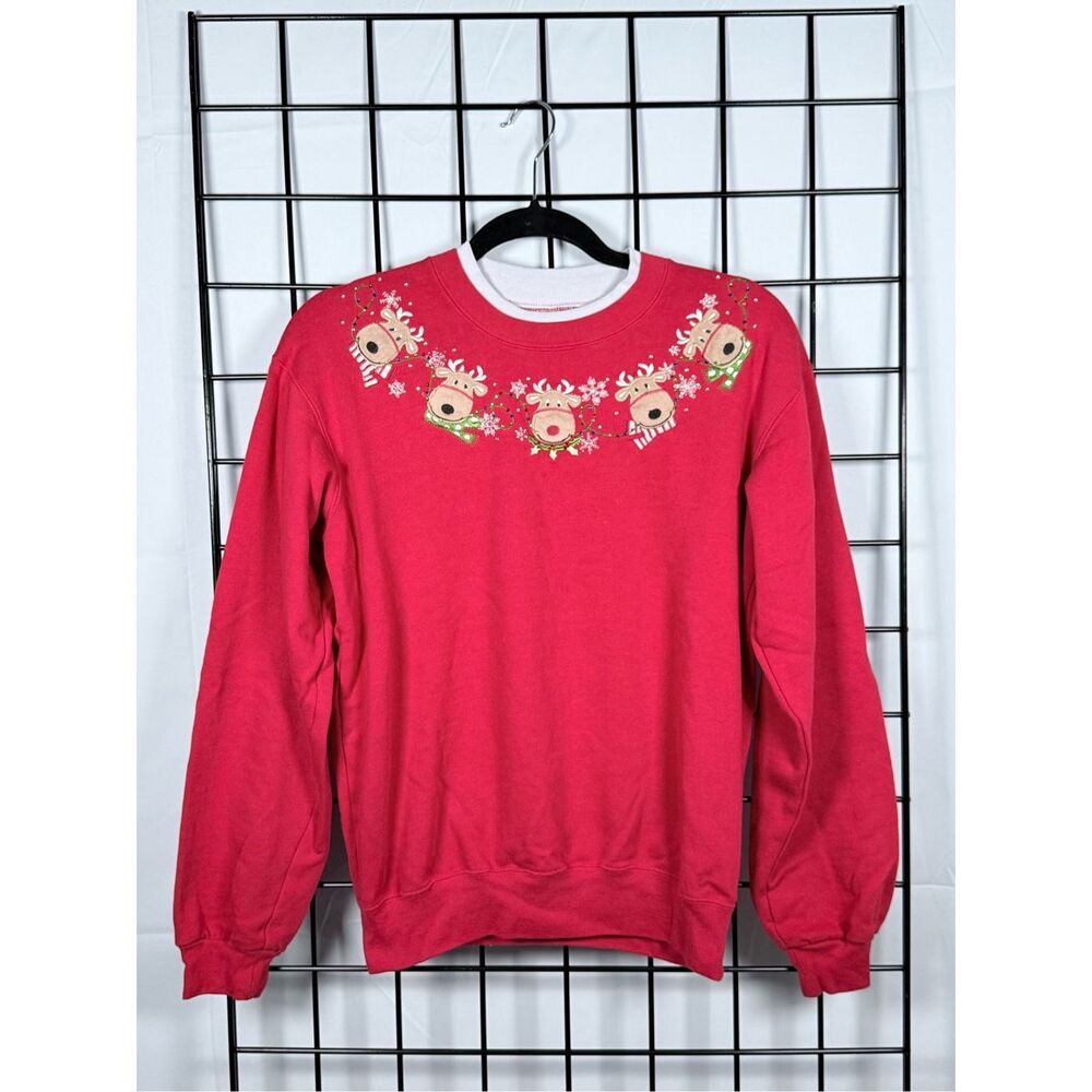Decorated Originals Reindeer Christmas Pullover Sweater Womens S Red Cottagecore